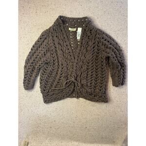 Stamp 10 Open Knit Cardigan Women's XL Brown Y2K VTG Style